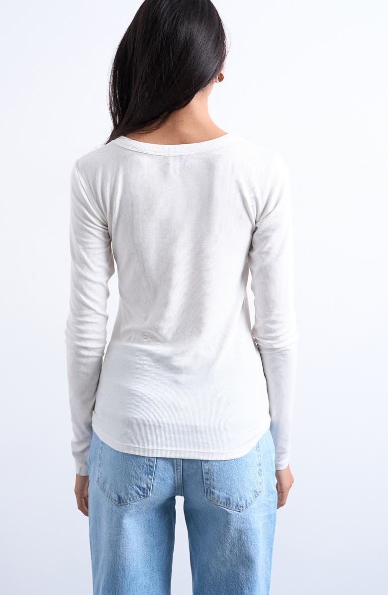 Topshop Scoop Neck Long Sleeve Rib Top, Alternate, color, Cream