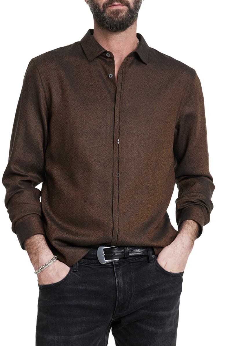 John Varvatos Pleated Placket Wool Button-Up Shirt, Main, color, 