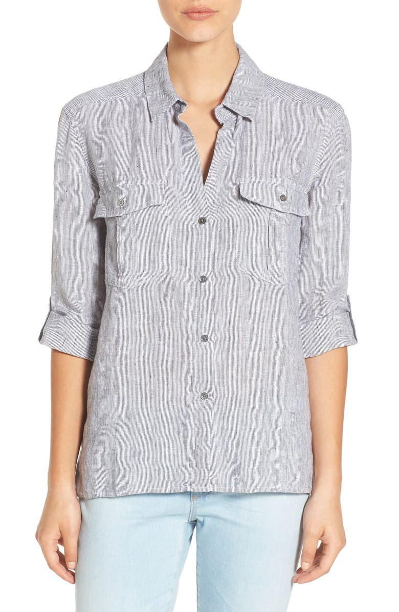 James Perse Button Front Linen Shirt, Main, color, 