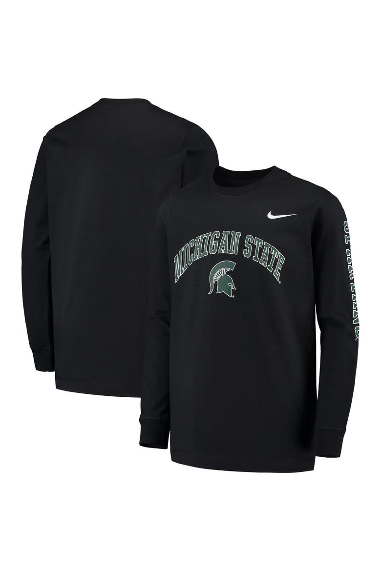 Youth Nike Black Michigan State Spartans Arch & Logo 2-Hit Long Sleeve T-Shirt, Main, color, Black