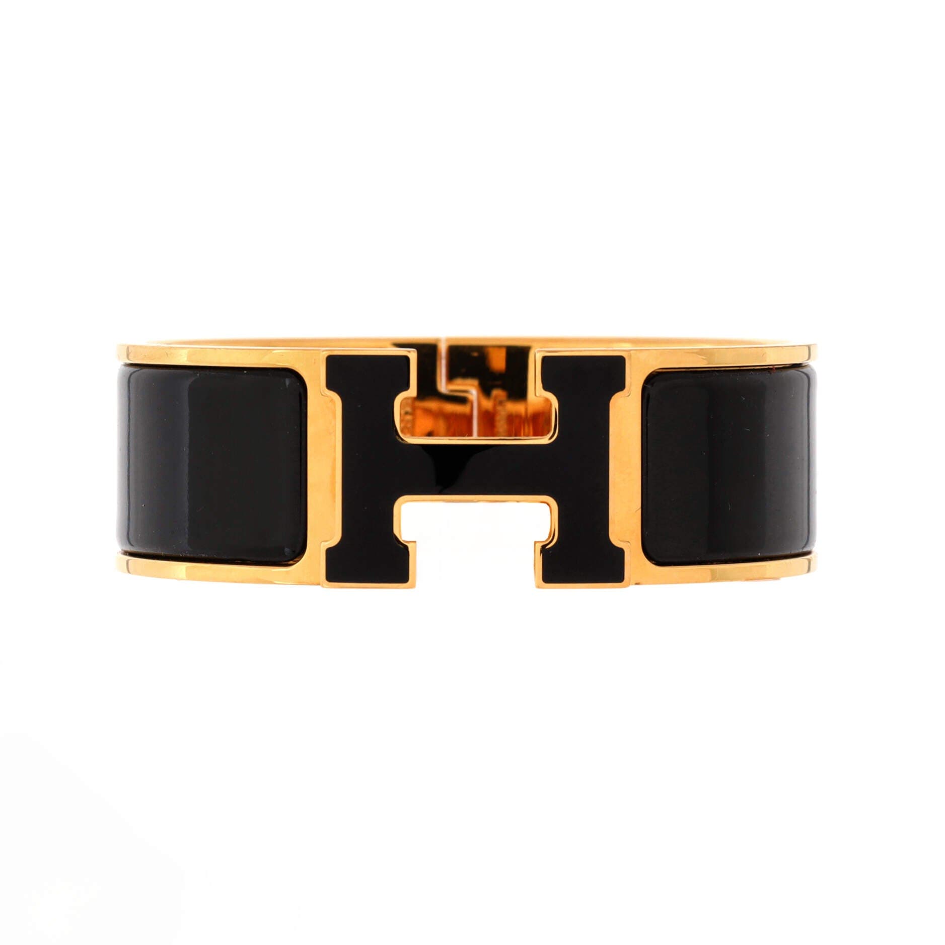 Pre-Owned Hermes Clic H Bracelet Enamel Wide, Main, color, Black