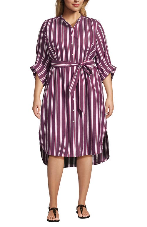 Lands' End Poplin Oversized Puff Sleeve Midi Shirt Dress In Purple