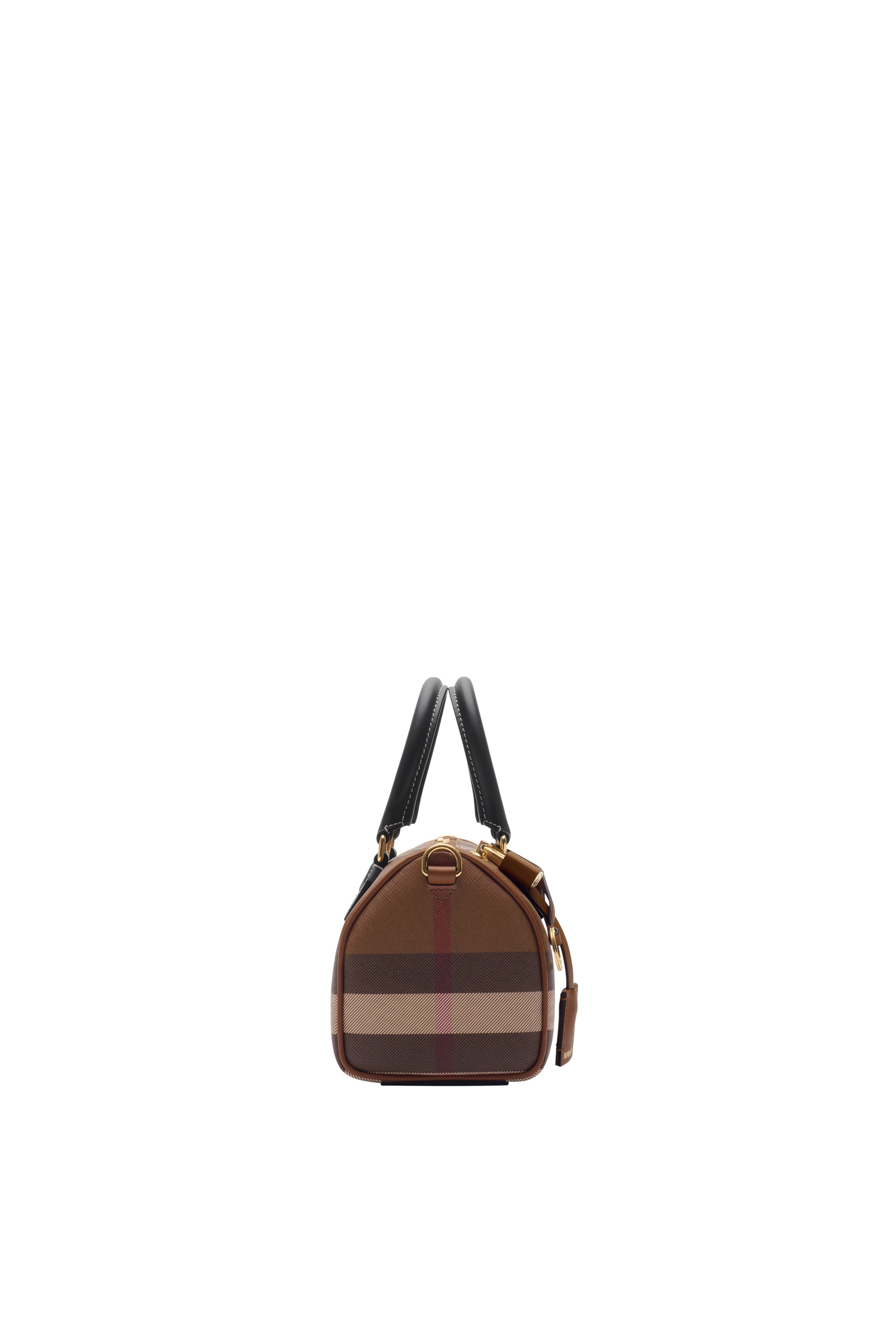 Burberry Mini Check Bowling Bag, Alternate, color, Dark Birch Brown