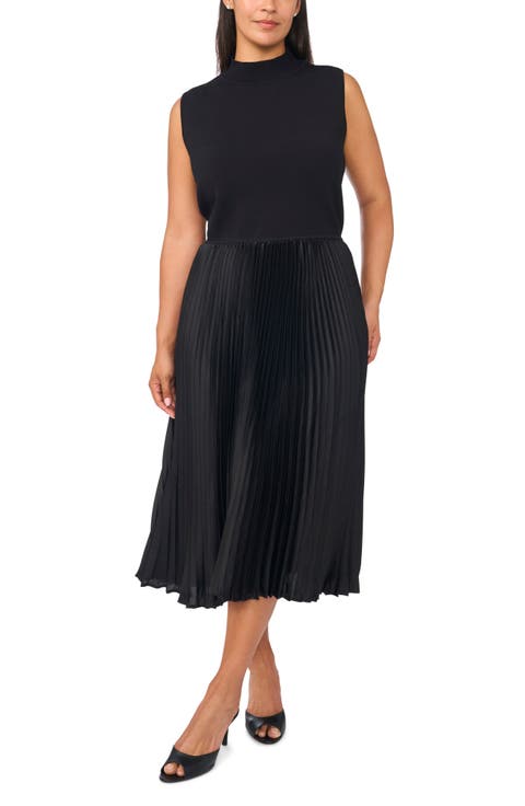 Mock Neck Pleated Maxi Dress