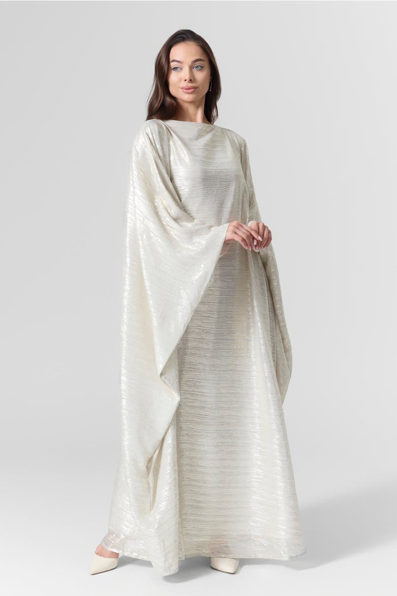 Luna Silk Metallic Plissé Gown, Alternate, color, Ivory