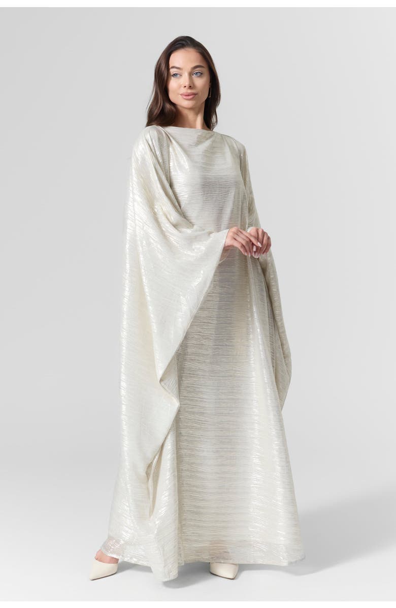 Le Fafo Luna Silk Metallic Plissé Gown, Alternate, color, Ivory