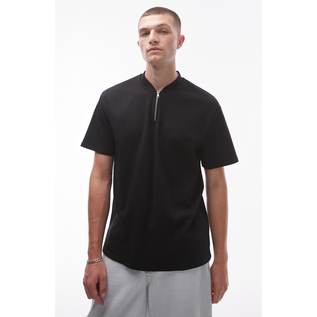 Topman Half Zip Cotton T-Shirt in Black