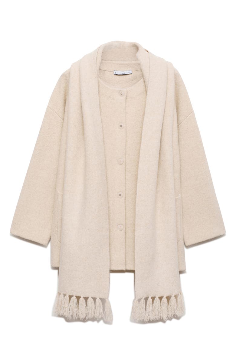 MANGO Felt Coat with Removable Scarf Detail, Alternate, color, Ecru