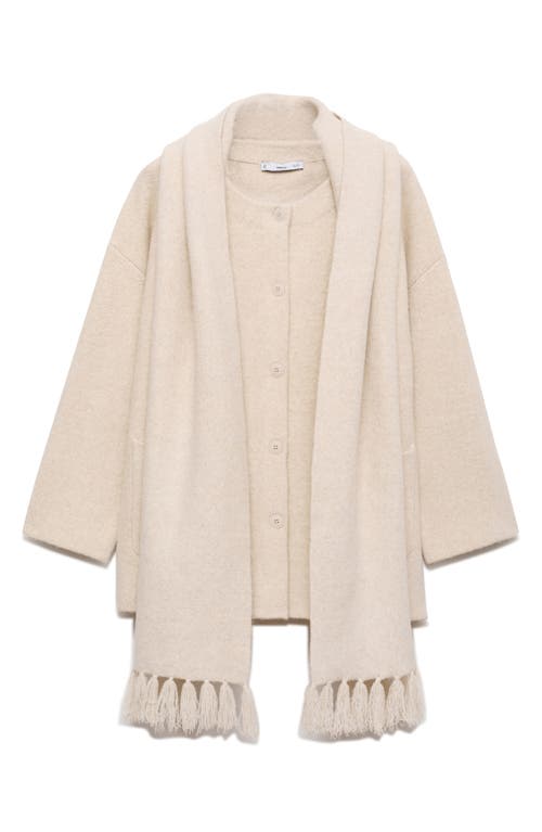 Mango Felt Coat With Removable Scarf Detail In Ecru