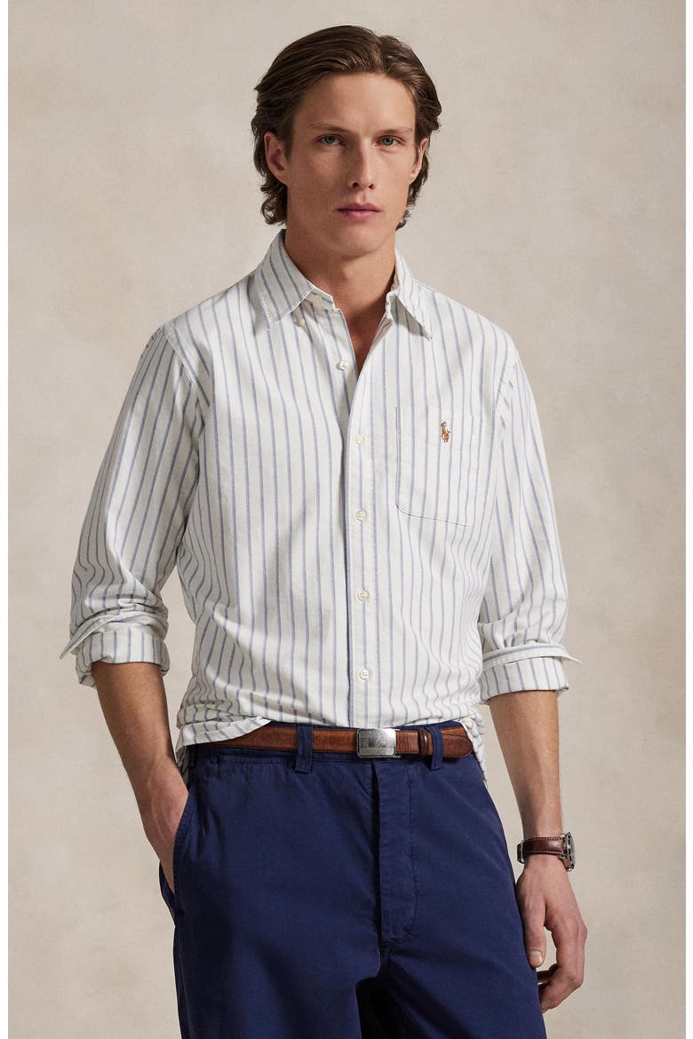 Classic Fit Stripe Cotton Button-Down Oxford Shirt, Alternate, color, 6832E WHITE BLUE MULTI