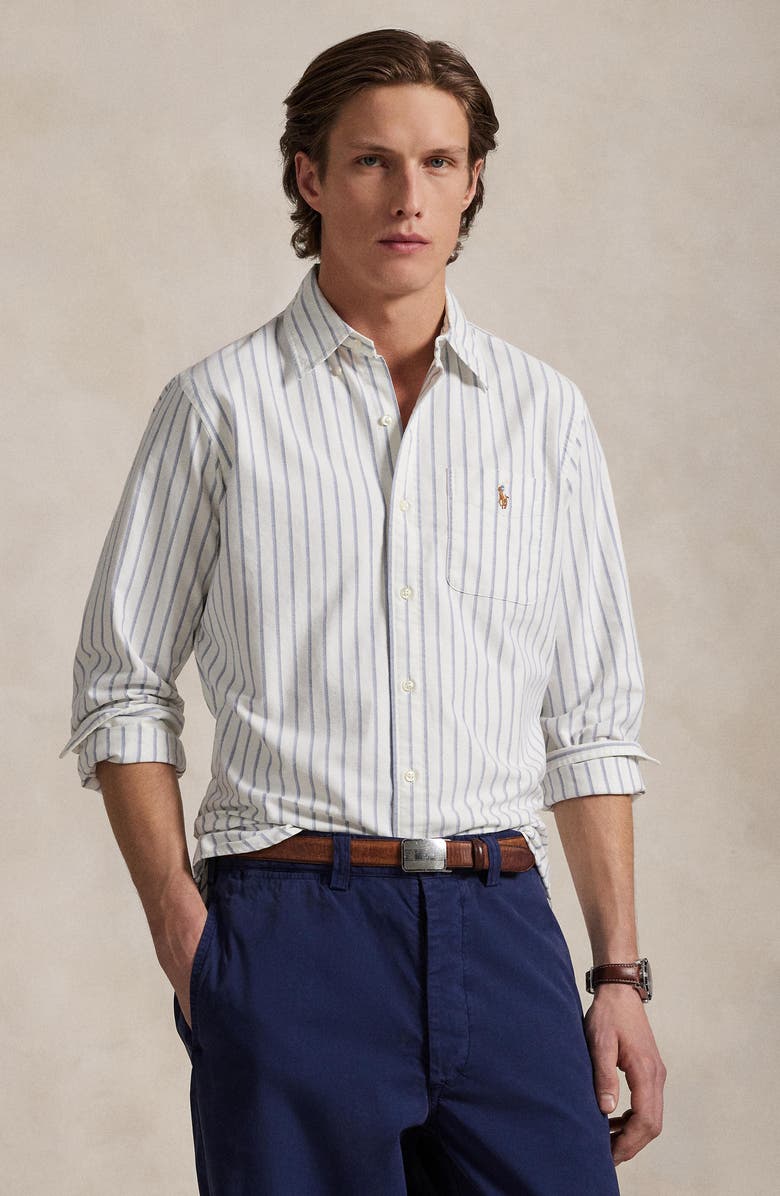 Polo Ralph Lauren Classic Fit Stripe Cotton Button-Down Oxford Shirt, Alternate, color, 6832E White Blue Multi