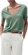 MANGO V-Neck Linen T-Shirt