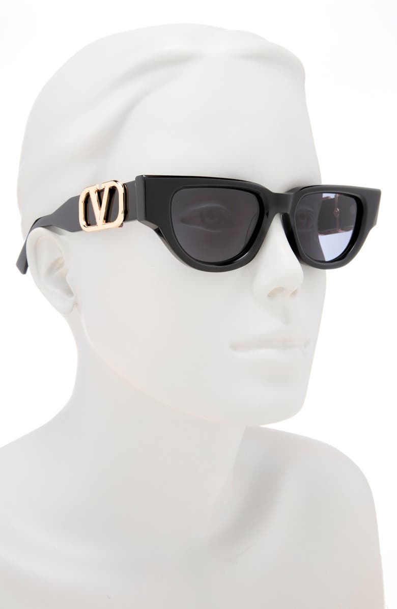 Valentino 51mm Gradient Polarized Cat Eye Sunglasses, Alternate, color, Black Black Grey