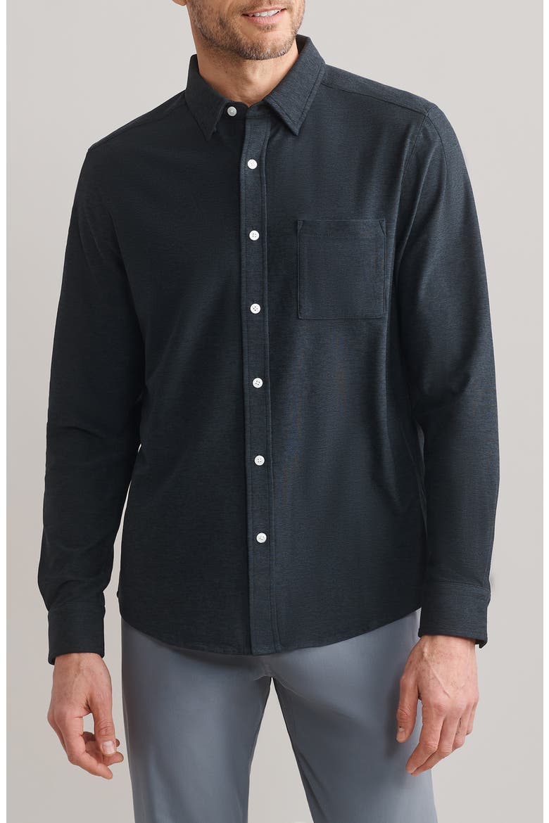 WFH Knit Button-Up Shirt, Main, color, TRUE BLACK