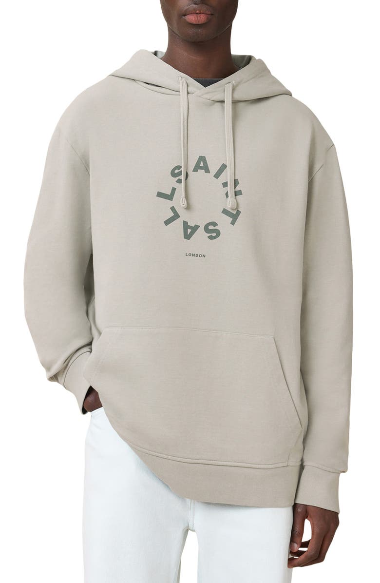 AllSaints Tierra Logo Graphic Hoodie, Main, color, Slate Green