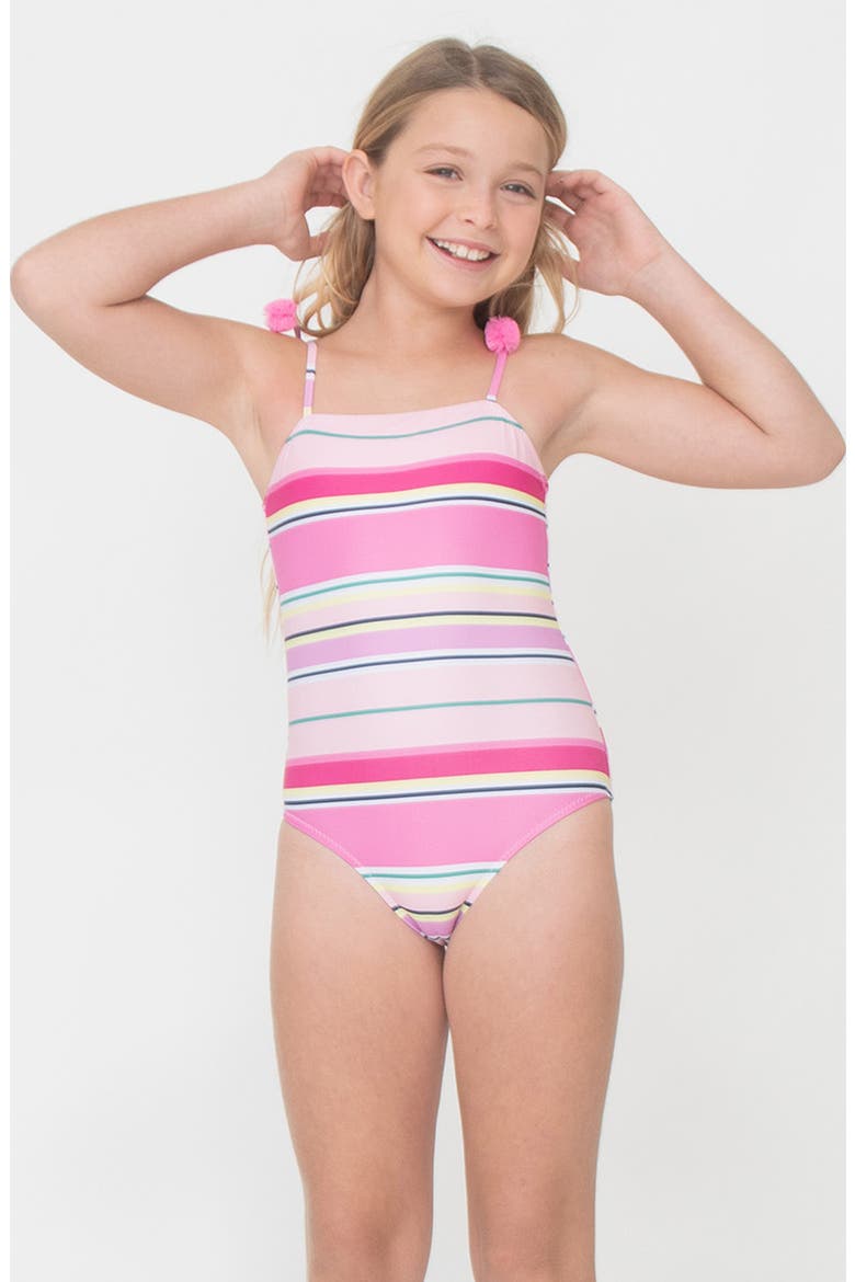 Kids' Beach Stripe One-Piece Swimsuit, Alternate, color, PINK MULTI