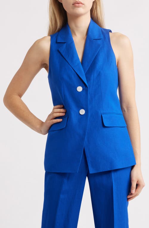 Anne Klein Womens Sleeveless Notched Collar Blazer High Rise Side Tab Pull On Pants In Santorini Blue