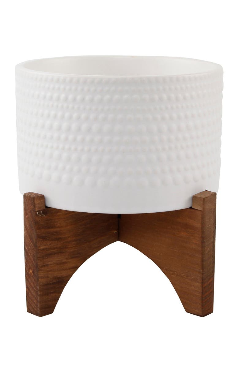 FLORA BUNDA Matte White Hobnail Ceramic Planter, Main, color,