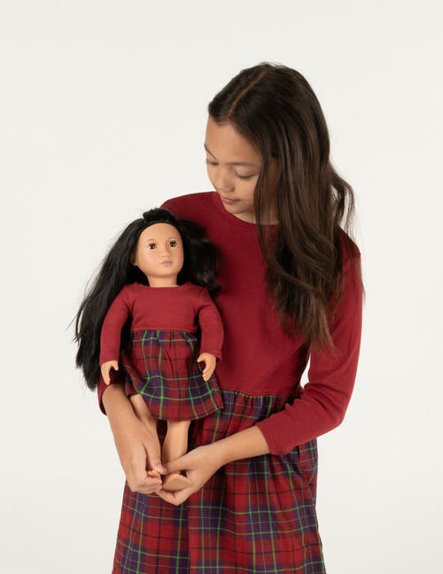 Leveret Girls Skirt Dress With Matching Doll Dress, 100% Cotton In Red