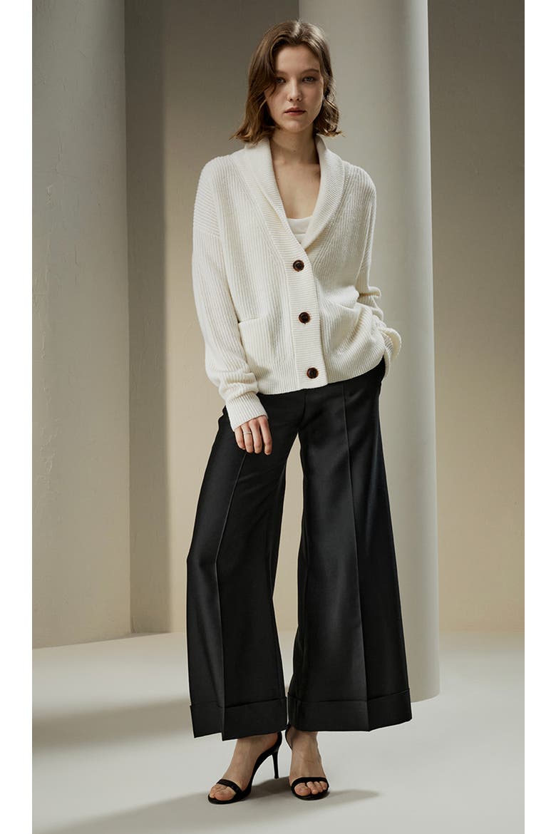 Women's Wool Knit Shawl Collar Cardigan, Alternate, color, White