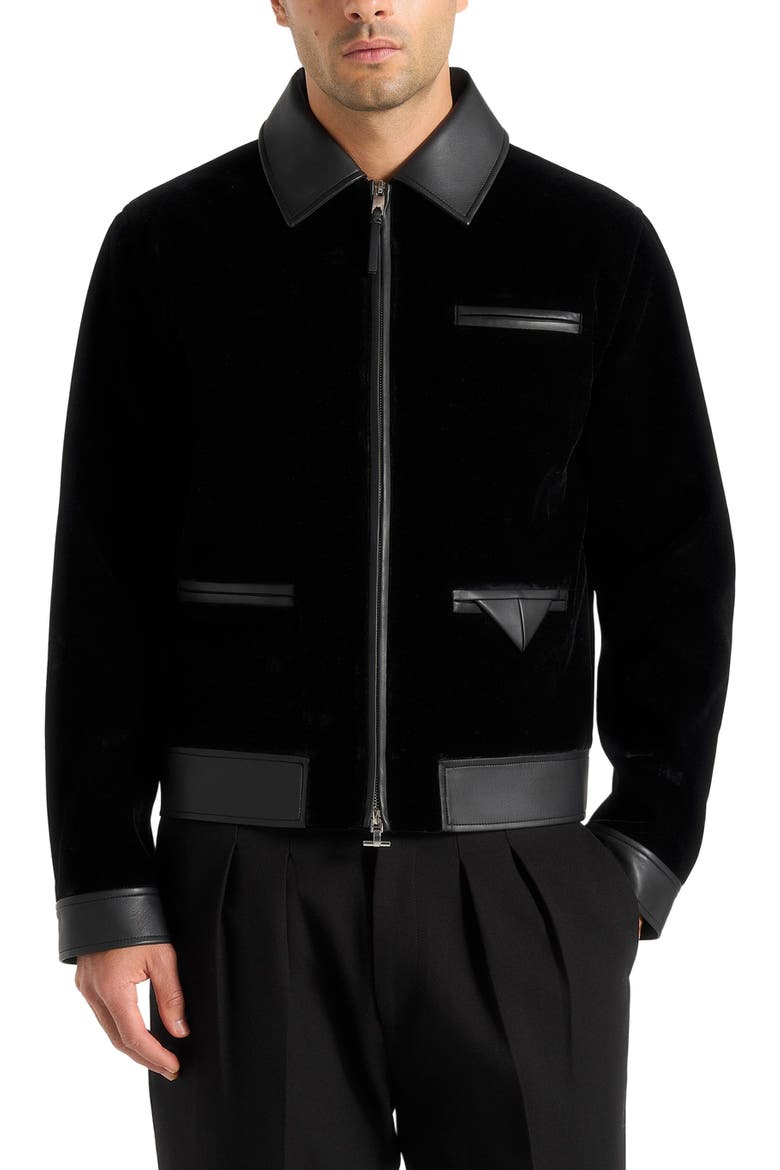 Tony Velvet & Leather Contrast Jacket, Alternate, color, Black