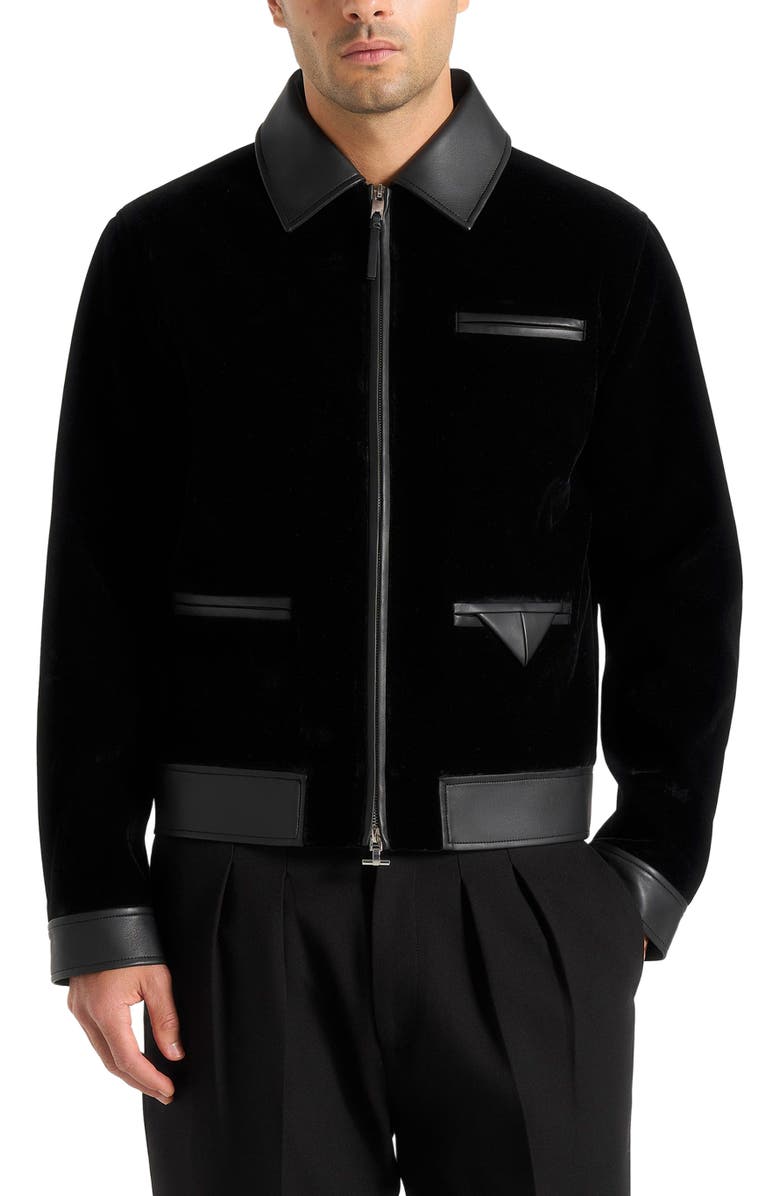 Manière De Voir Tony Velvet & Leather Contrast Jacket, Alternate, color, Black
