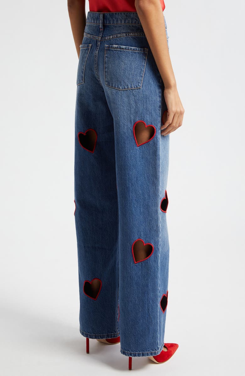 Alice + Olivia Karrie Embroidered Heart Cutout Nonstretch Jeans, Alternate, color, 