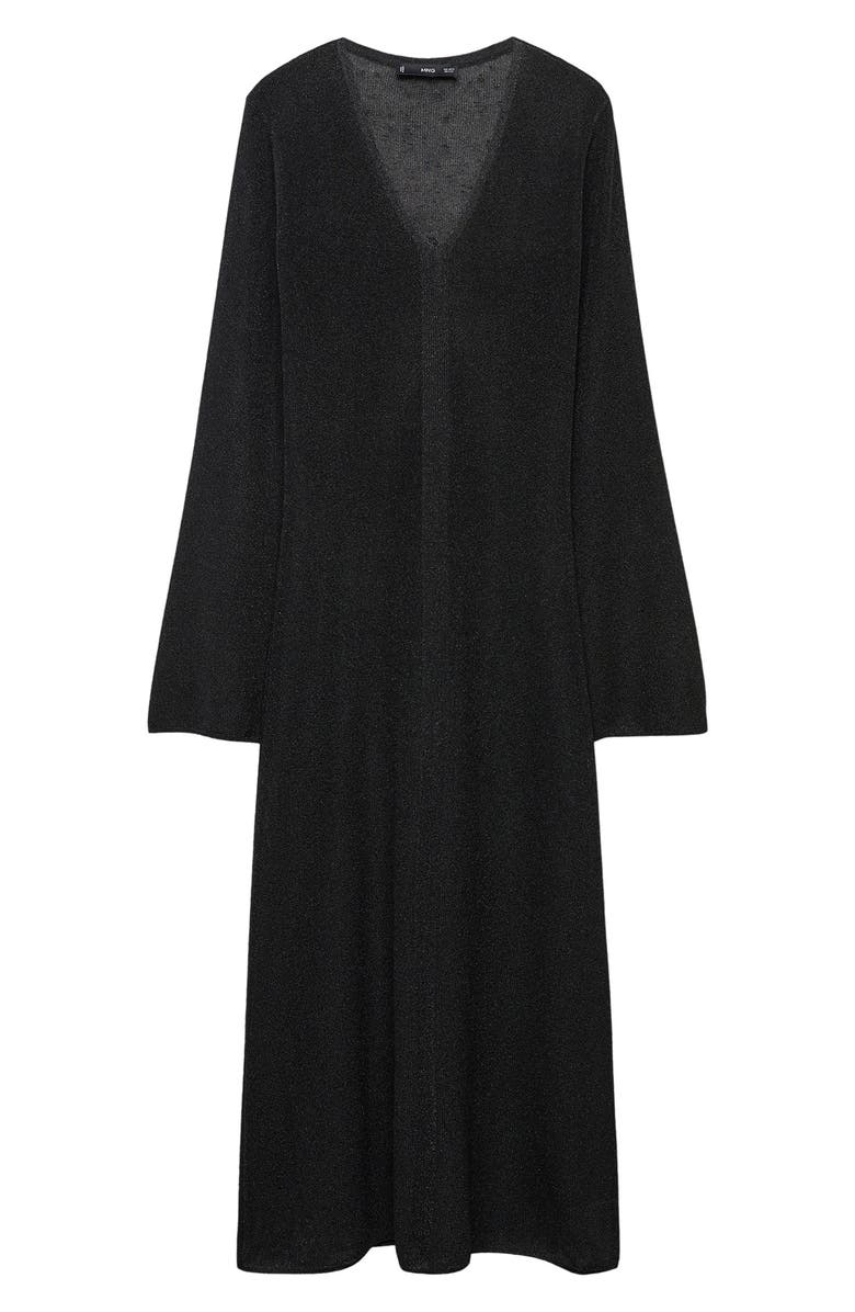 MANGO Metallic V-Neck Long Sleeve Midi Sweater Dress, Alternate, color, 