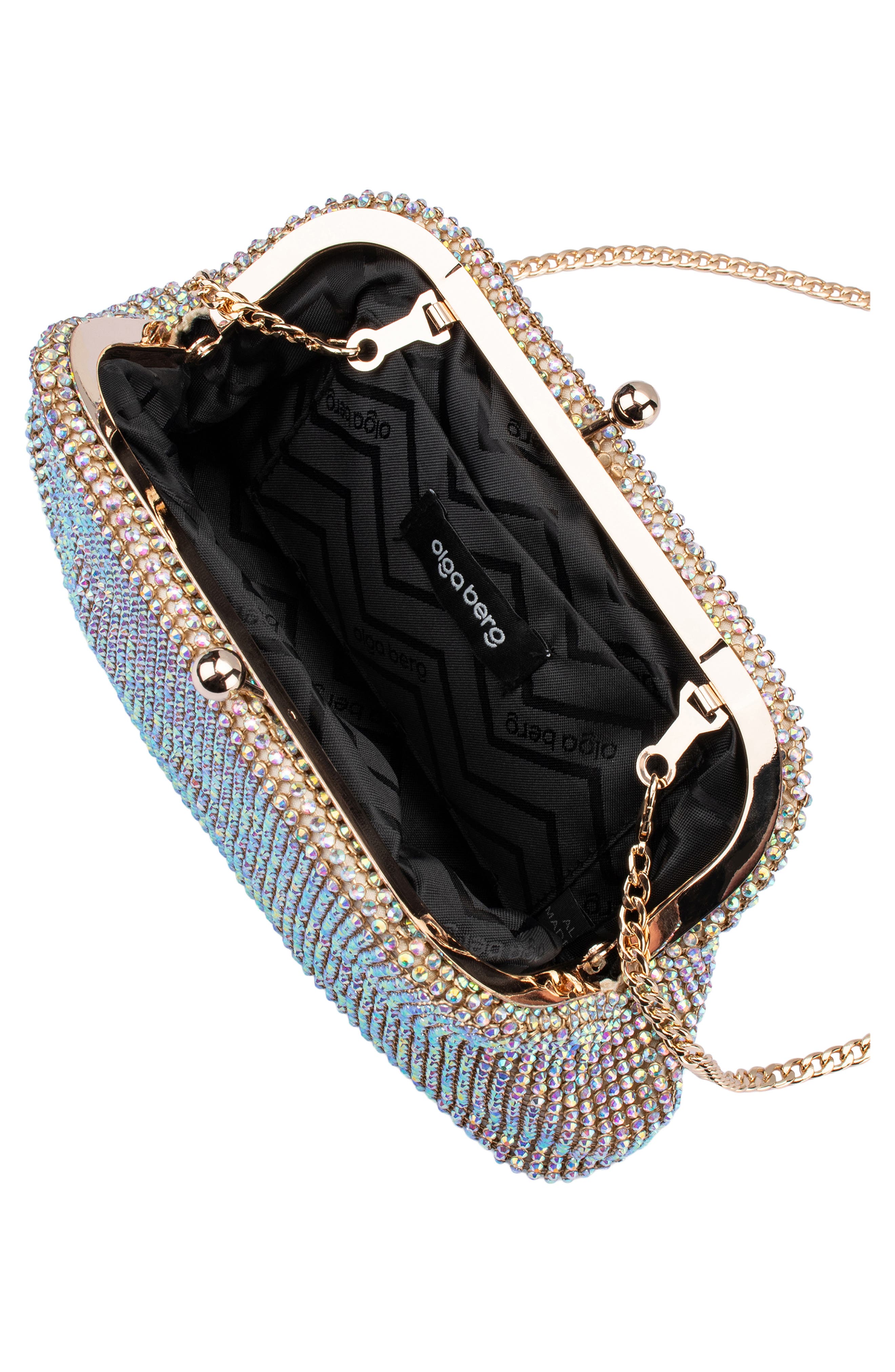 Olga Berg Ela Crystal Mesh Frame Clutch, Alternate, color, Rainbow