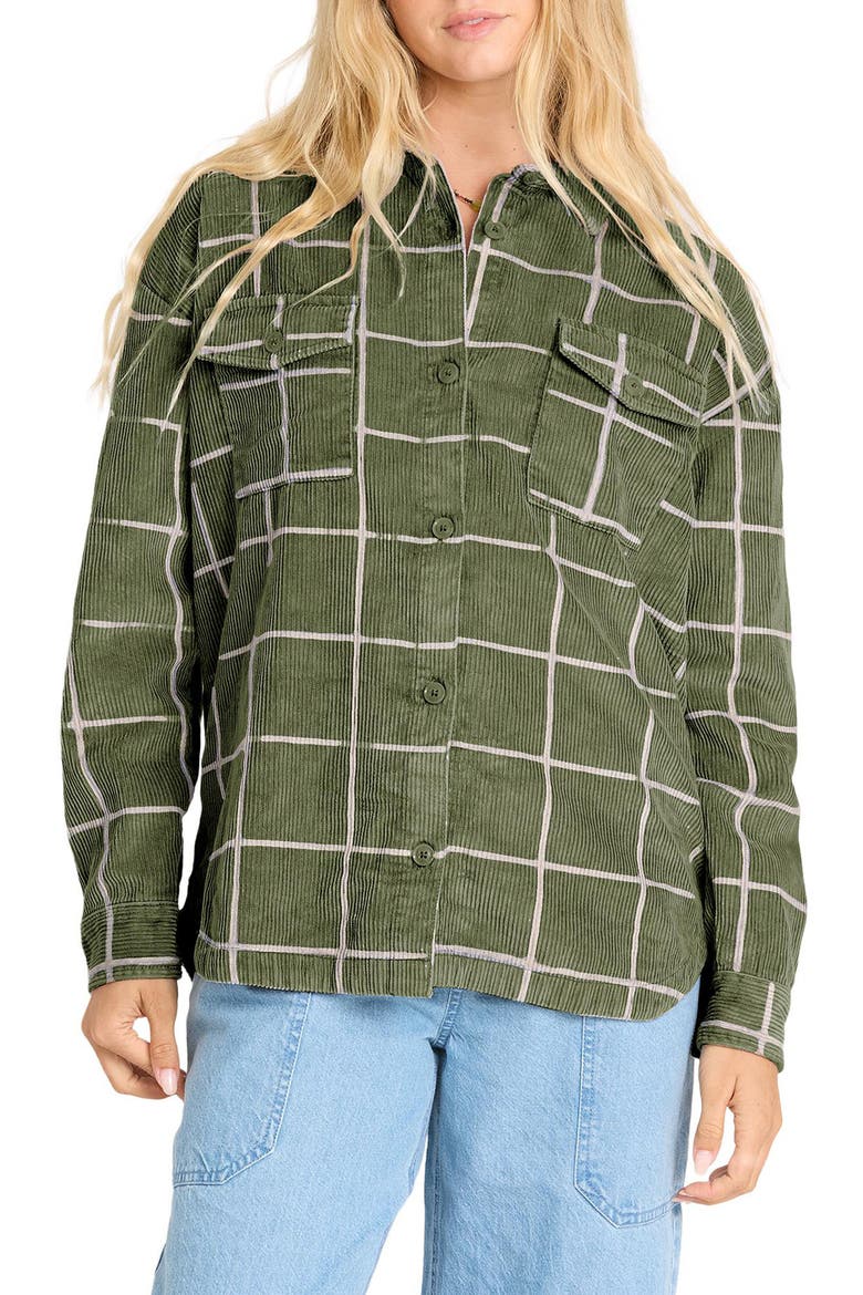 Fadeaway Grid Cotton Corduroy Shacket, Main, color, CANTEEN