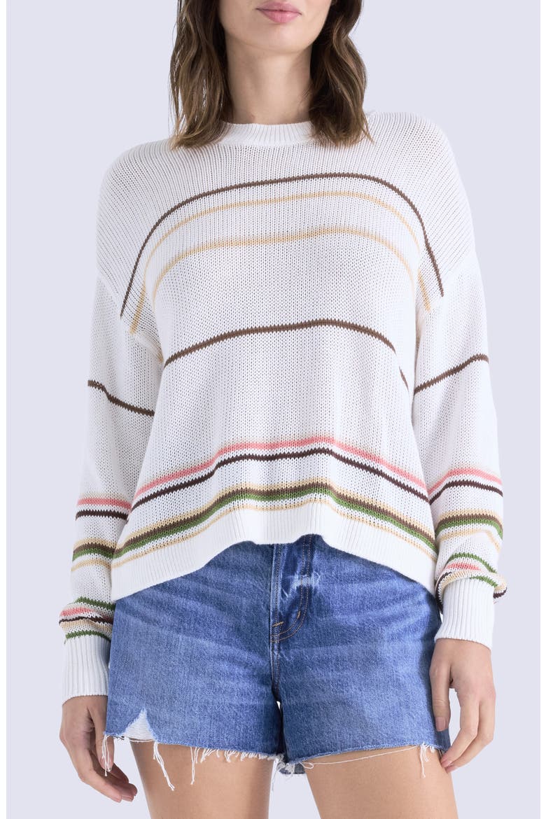 Eva Rib Knit Frayed Edge Cotton Sweater, Main, color, LIGHT TUMERIC MULTI STRIPE