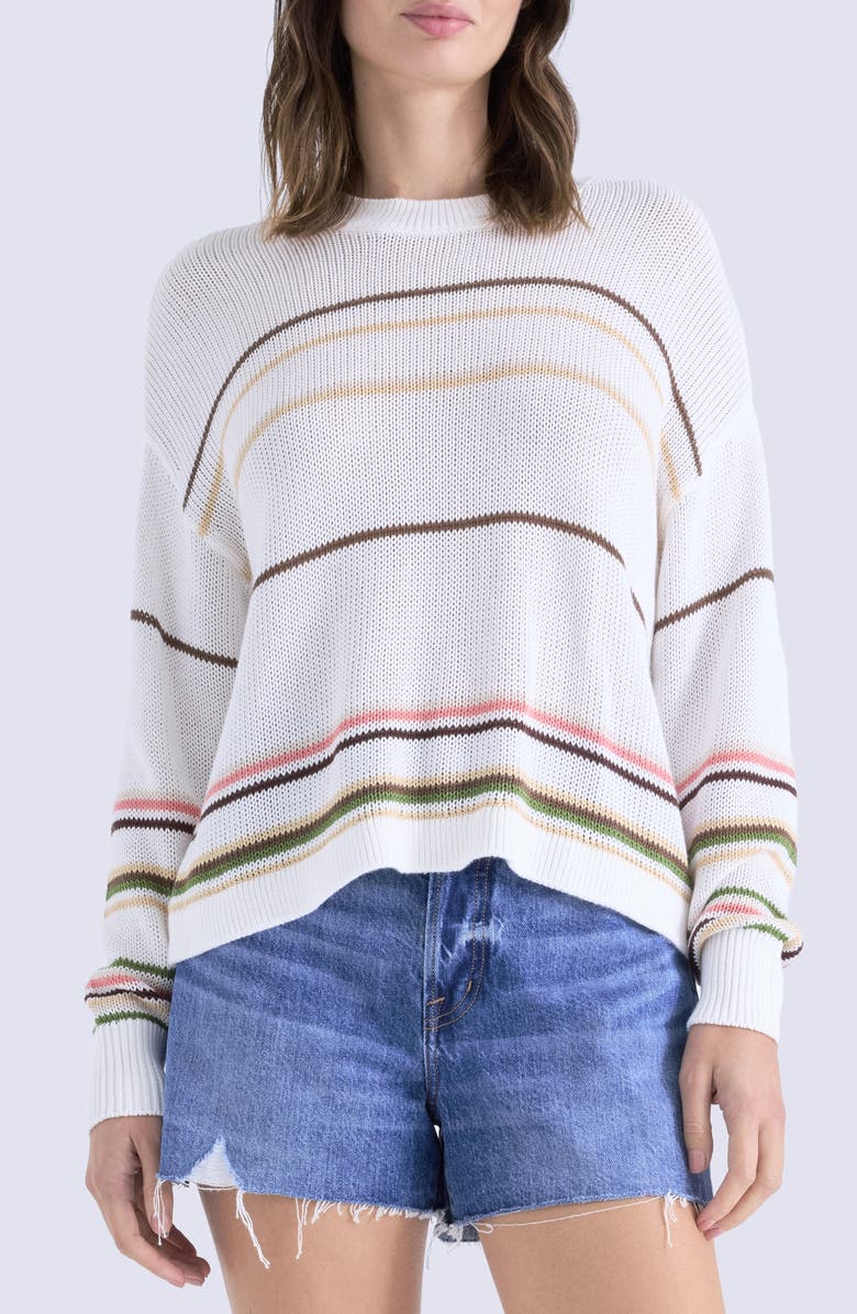 Pistola Eva Rib Knit Frayed Edge Cotton Sweater, Main, color, Light Tumeric Multi Stripe