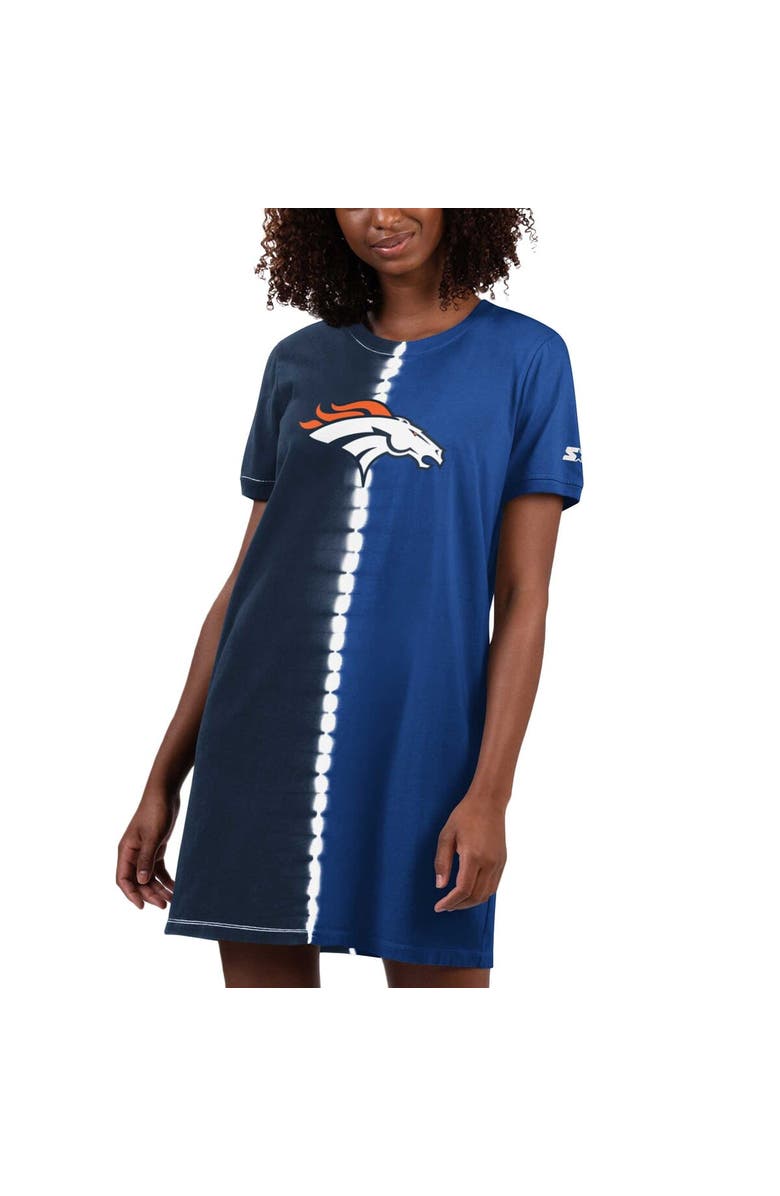 STARTER Women's Starter Navy Denver Broncos Ace Tie-Dye T-Shirt Dress, Main, color, 