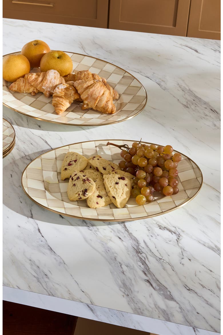 Small Mocha Check Oval Platter, Alternate, color, MOCHA