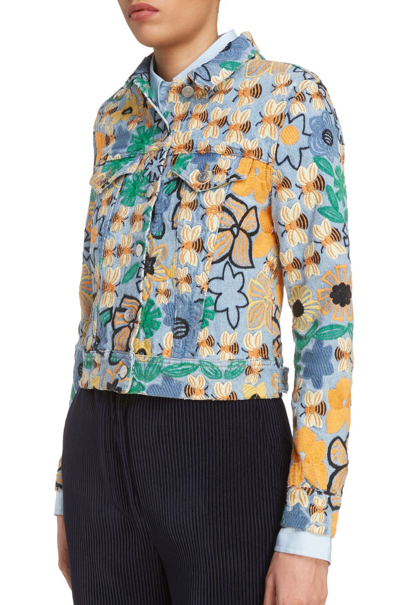 Acne Studios Chea Floral Embroidered Crop Denim Jacket, Alternate, color, 