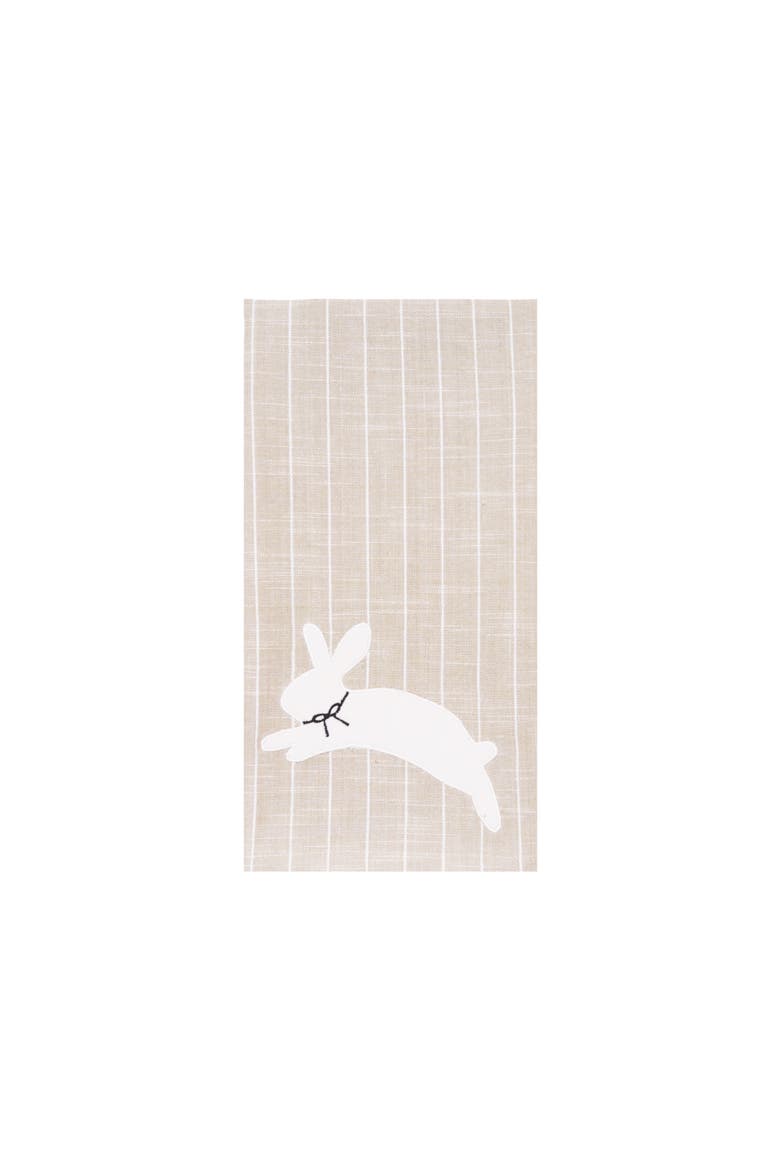 White Easter Bunny Rabbit Silhouette Hop Striped Kitchen Dishtowel, Alternate, color, Beige