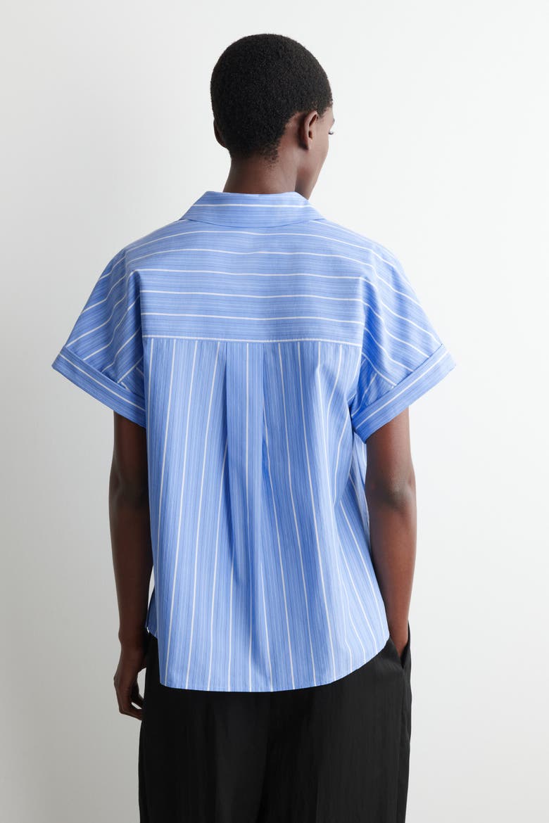 Striped Short-sleeved Cotton Shirt, Alternate, color, BLUE / STRIPED