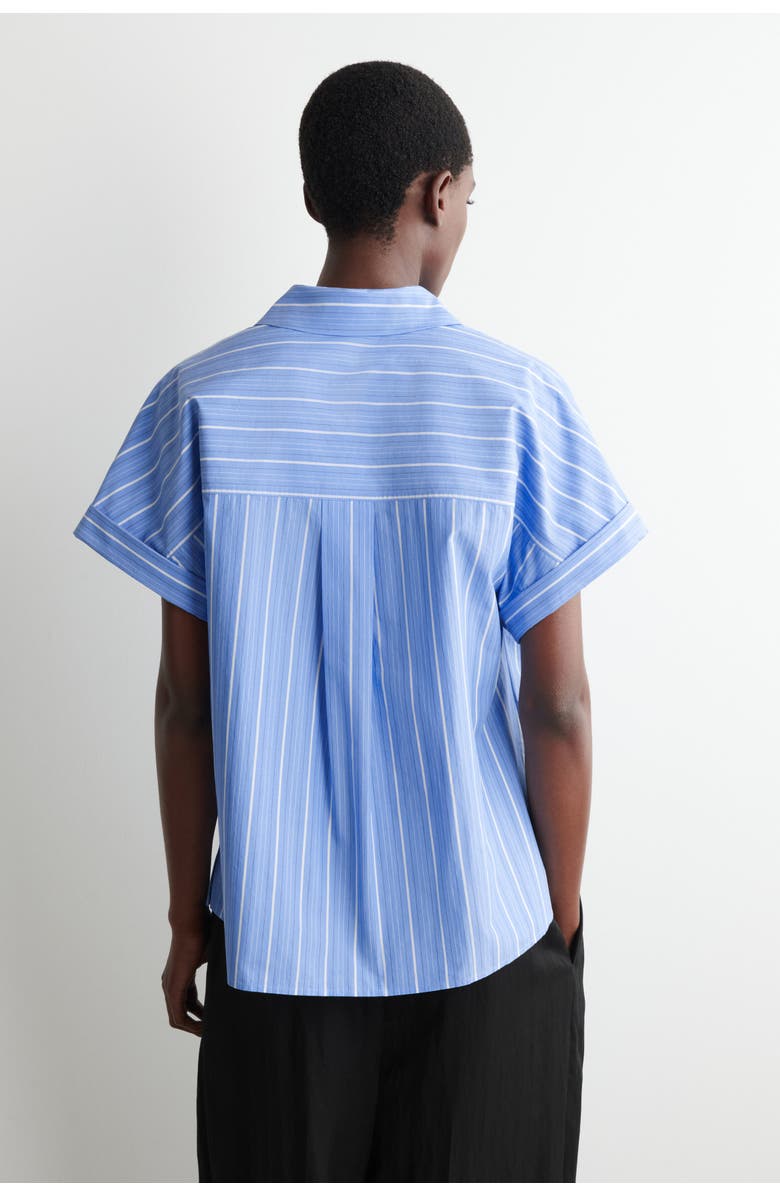 COS Striped Short-sleeved Cotton Shirt, Alternate, color, Blue / Striped