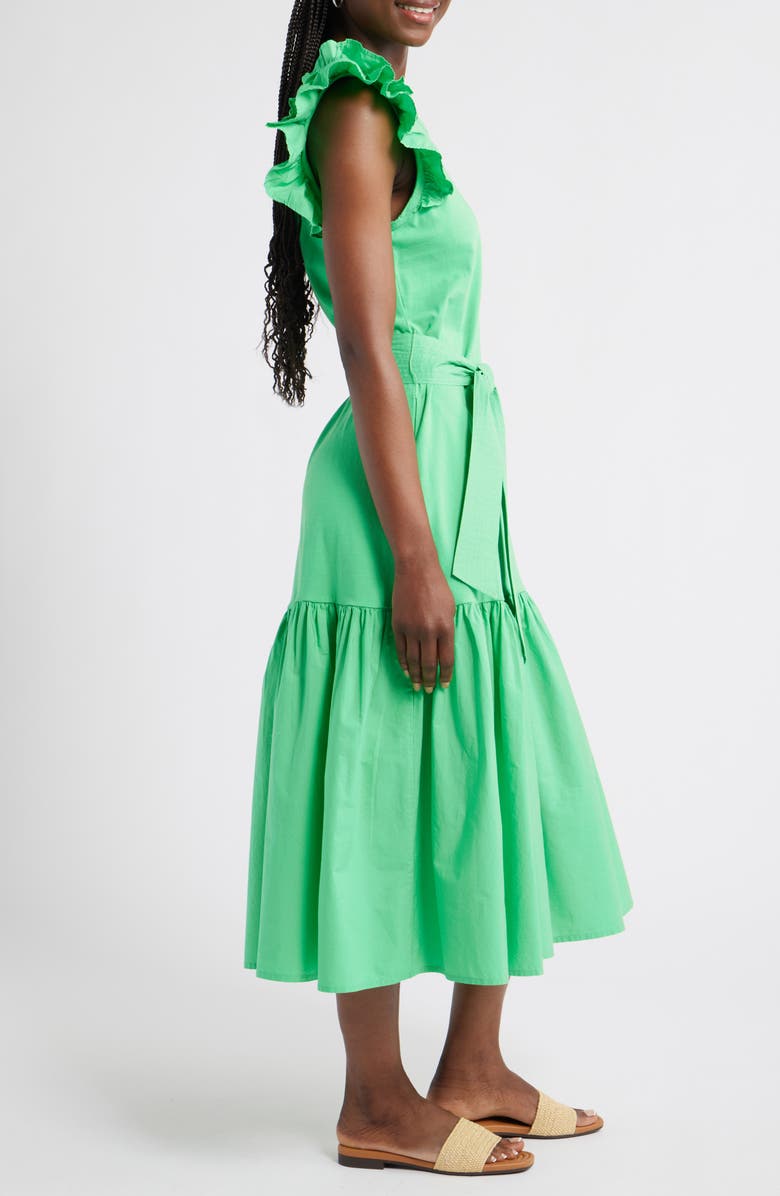 Caslon<sup>®</sup> Ruffle Tie Waist Mixed Media Dress, Alternate, color, Green Celtic