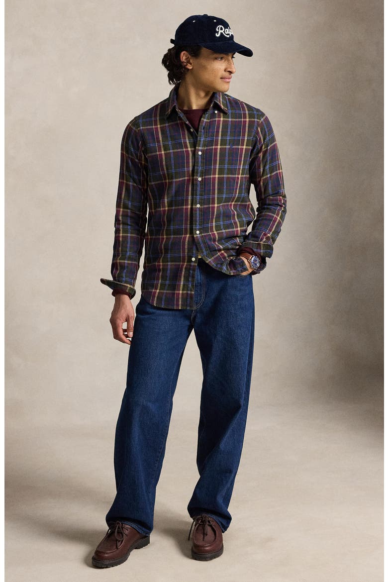 Plaid Brushed Cotton Flannel Button-Down Shirt, Alternate, color, GRN/ RED