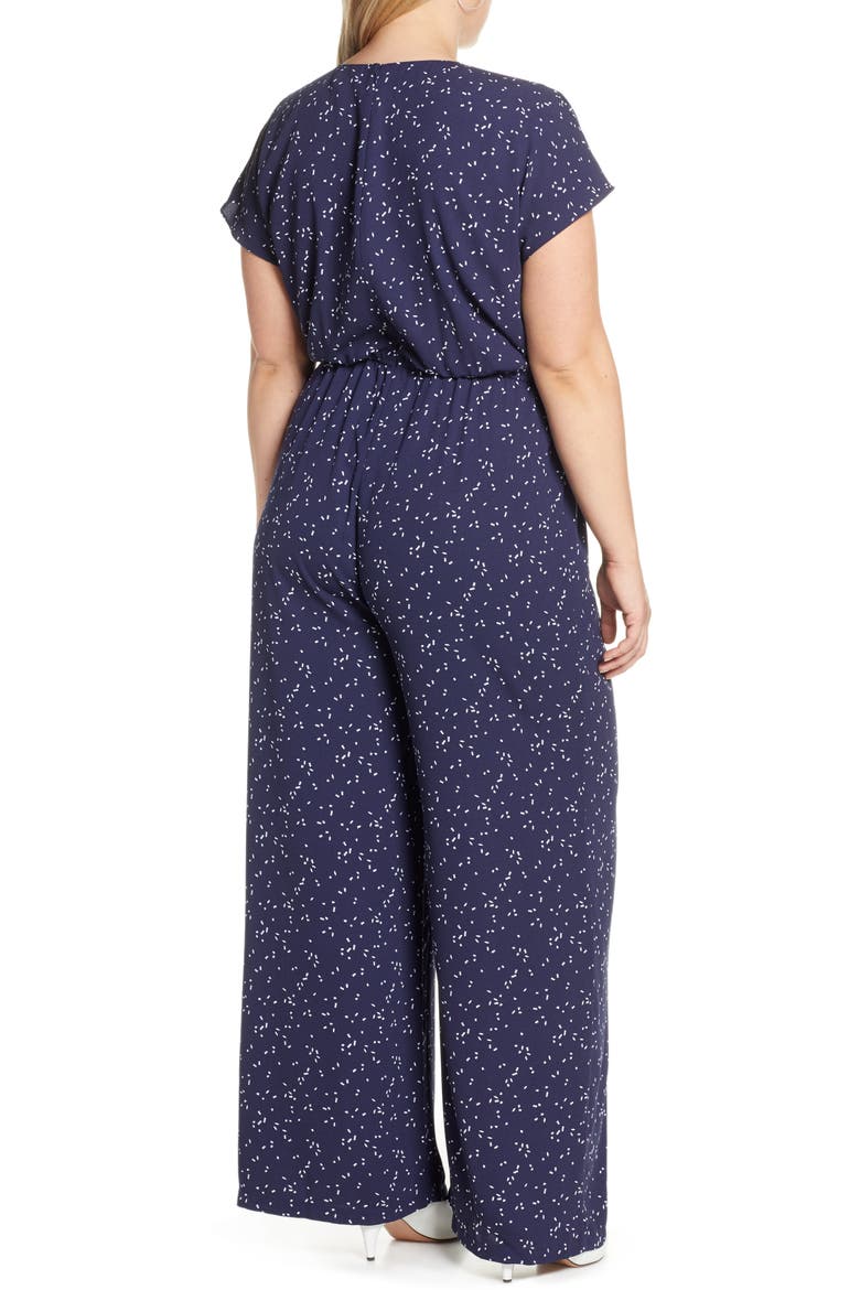 Faux Wrap Jumpsuit, Alternate, color, NAVY GEO PRINT
