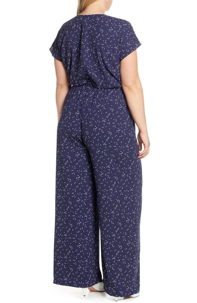 Halogen<sup>®</sup> Faux Wrap Jumpsuit, Alternate, color, Navy Geo Print