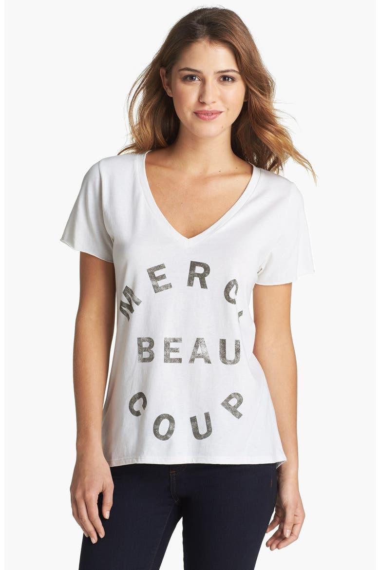 'Merci Beaucoup' Tee, Main, color, SAND/ BLACK