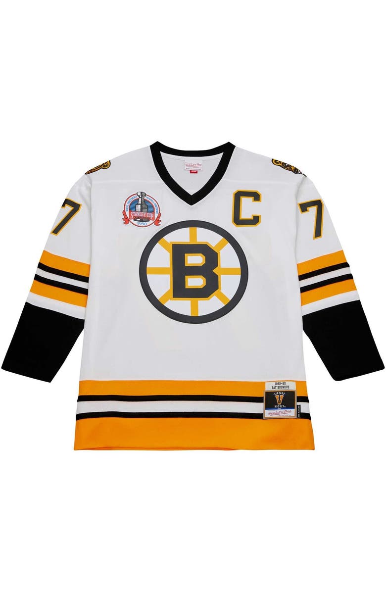 Mitchell & Ness Men's Mitchell & Ness Ray Bourque White Boston Bruins Captain Patch 1989/90 Blue Line Player Jersey, Alternate, color, 