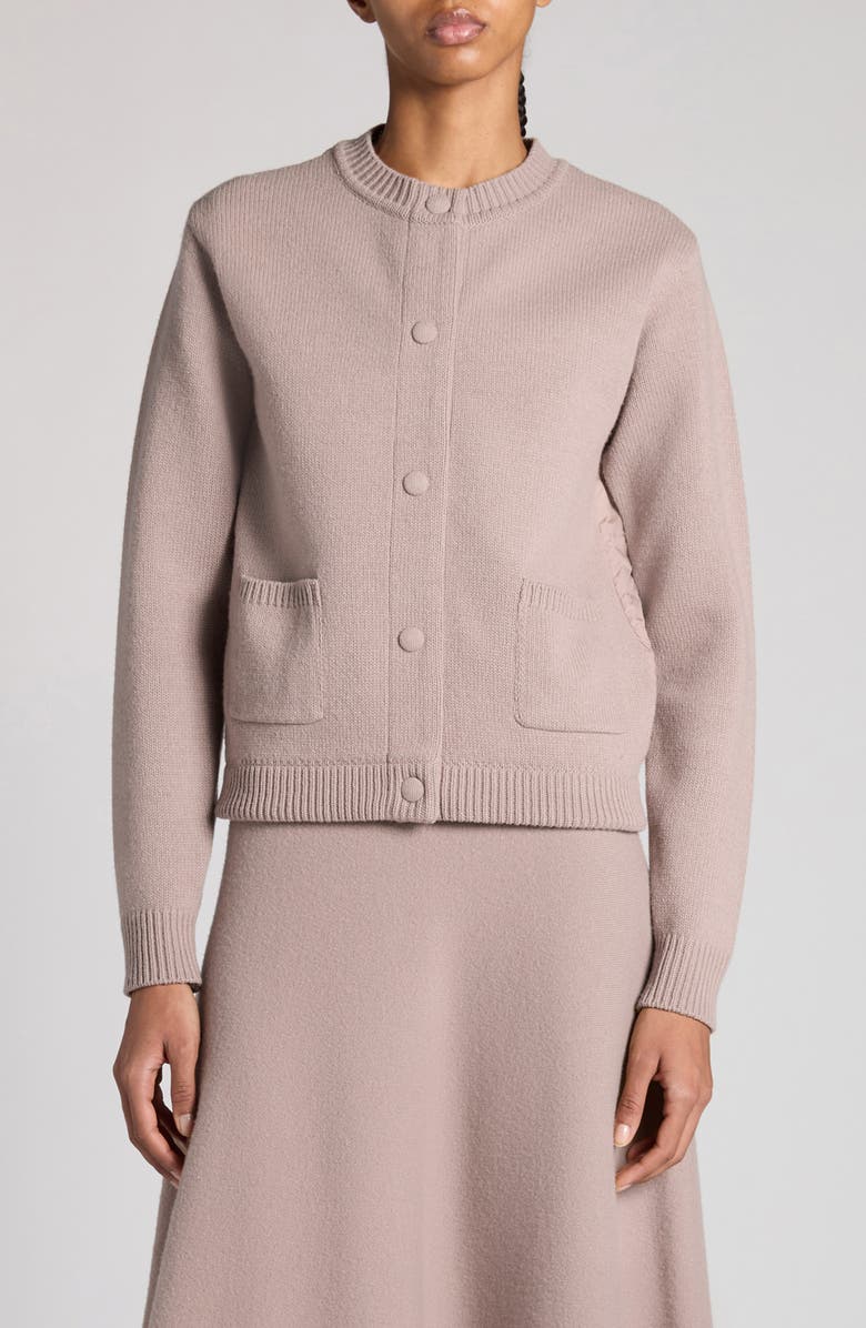 Moncler Wool Blend Knit & Quilted Down Cardigan, Main, color, Pink Taupe