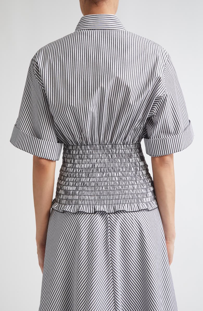 Brandon Maxwell The Harte Stripe Smocked Button-Up Shirt, Alternate, color, Black/ White Stripe