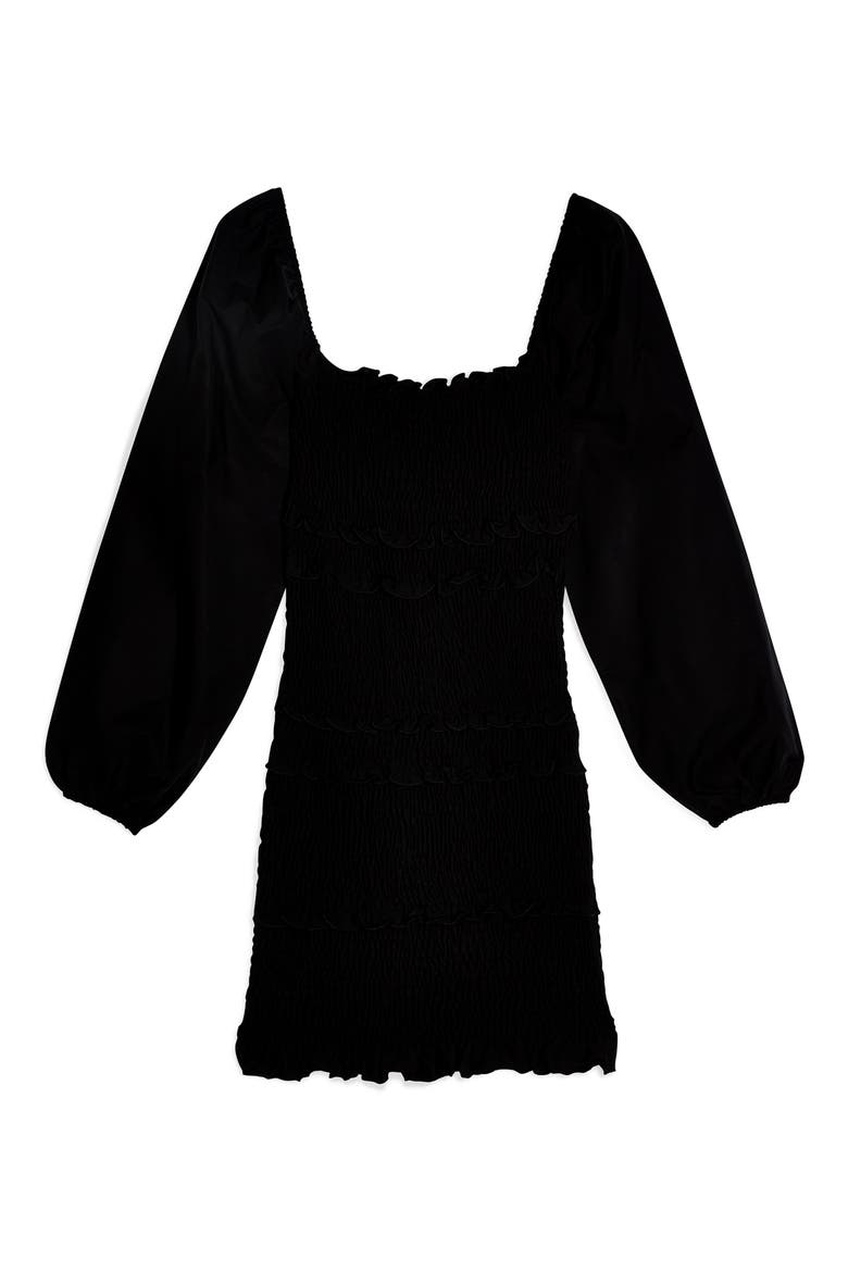 Smocked Long Balloon Sleeve Minidress, Alternate, color, BLACK