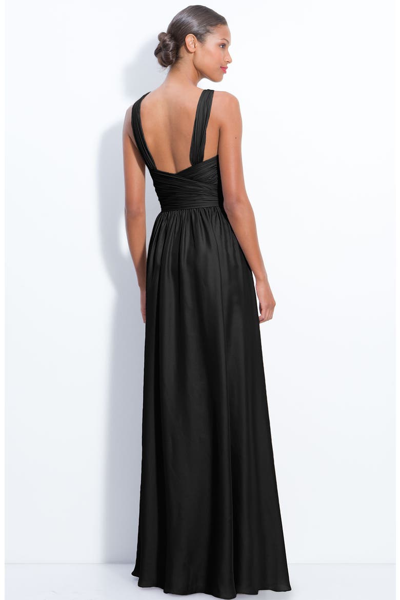 Twist Shoulder Satin Chiffon Gown (Nordstrom Exclusive), Alternate, color, BLACK