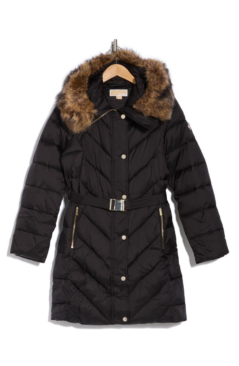 Michael Kors Faux Fur Trim Water Resistant Belted Puffer Jacket, Alternate, color,