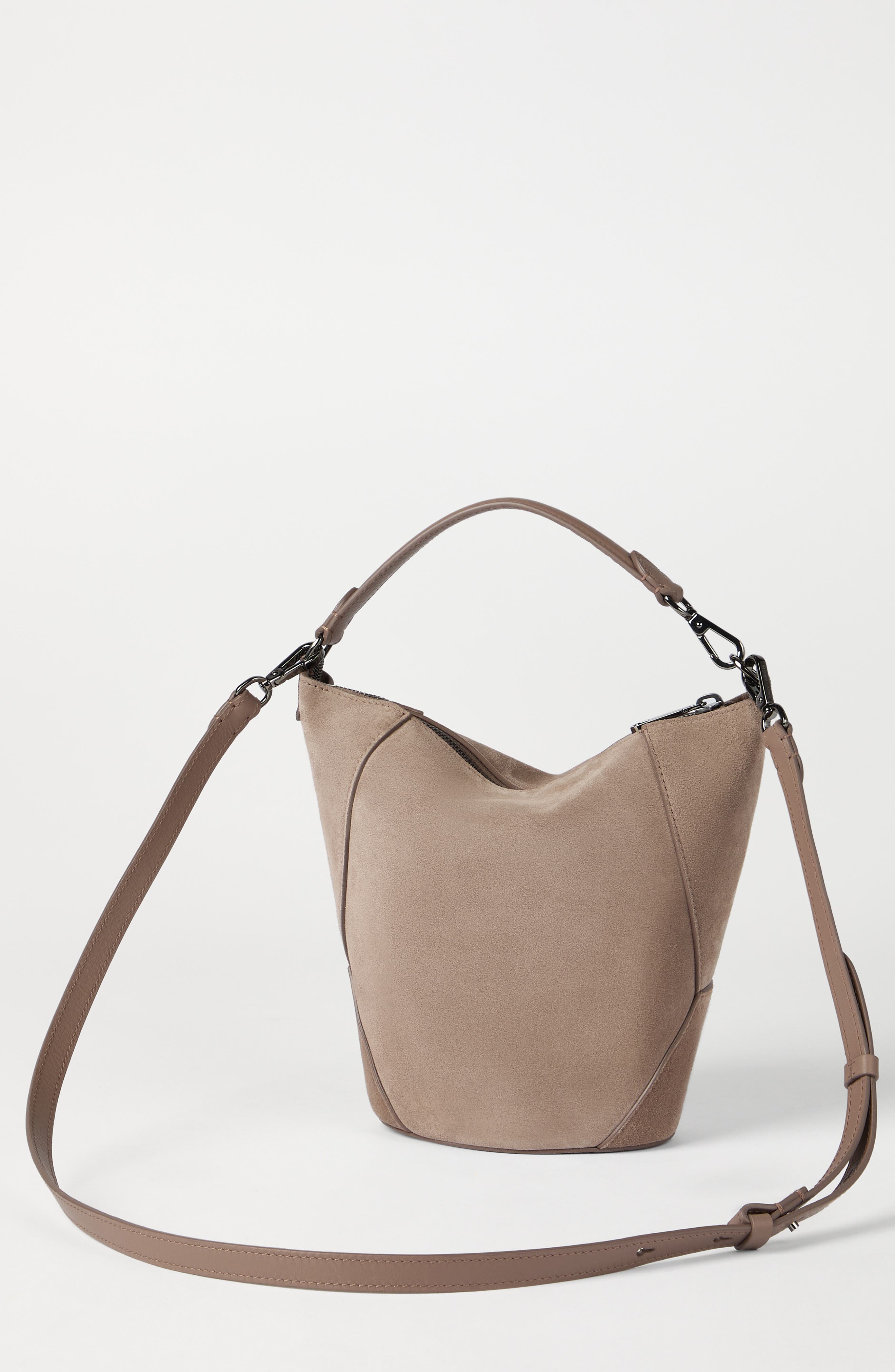 BC Duo bucket bag in suede, Alternate, color, Light Brown